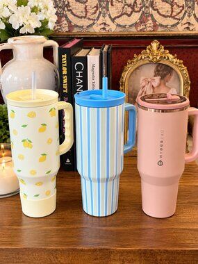 HydroJug + 2 Sanjest Insulated Tumbler Bundle Handles Straws Pink Blue Lemon